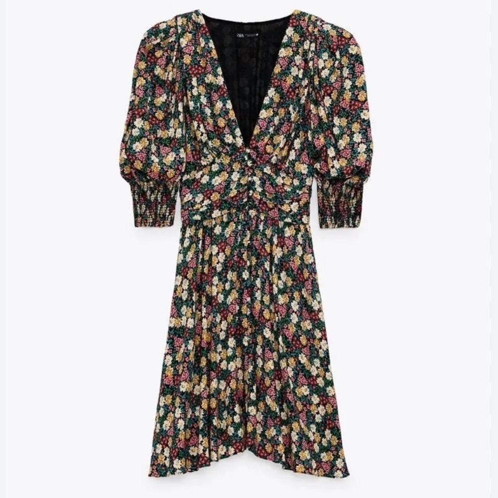 Zara Floral Printed Puff Sleeve Mini Dress